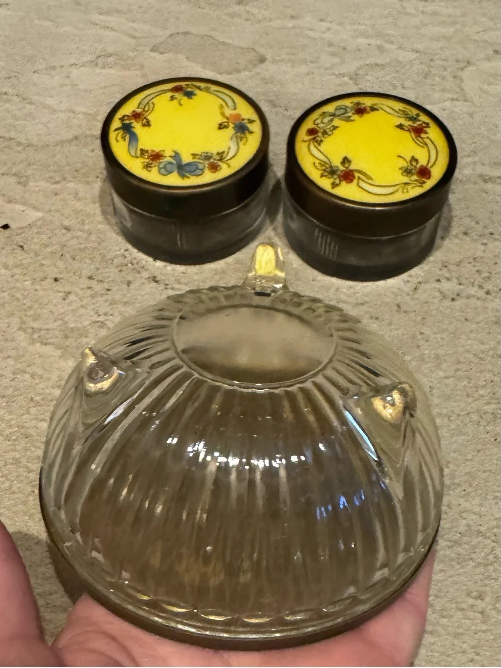 Yellow Floral Enamel Vanity Tray Set - Decorative Bathroom Jars
